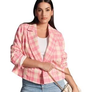 Maeve Anthropologie Plaid Double Breasted Cropped Blazer Pink White Plus Size 3X